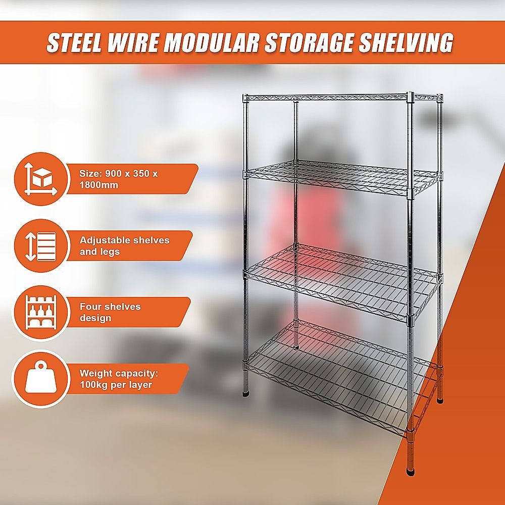 Wire Storage Rack – 90x35cm Chrome Shelving with Fixed Legs