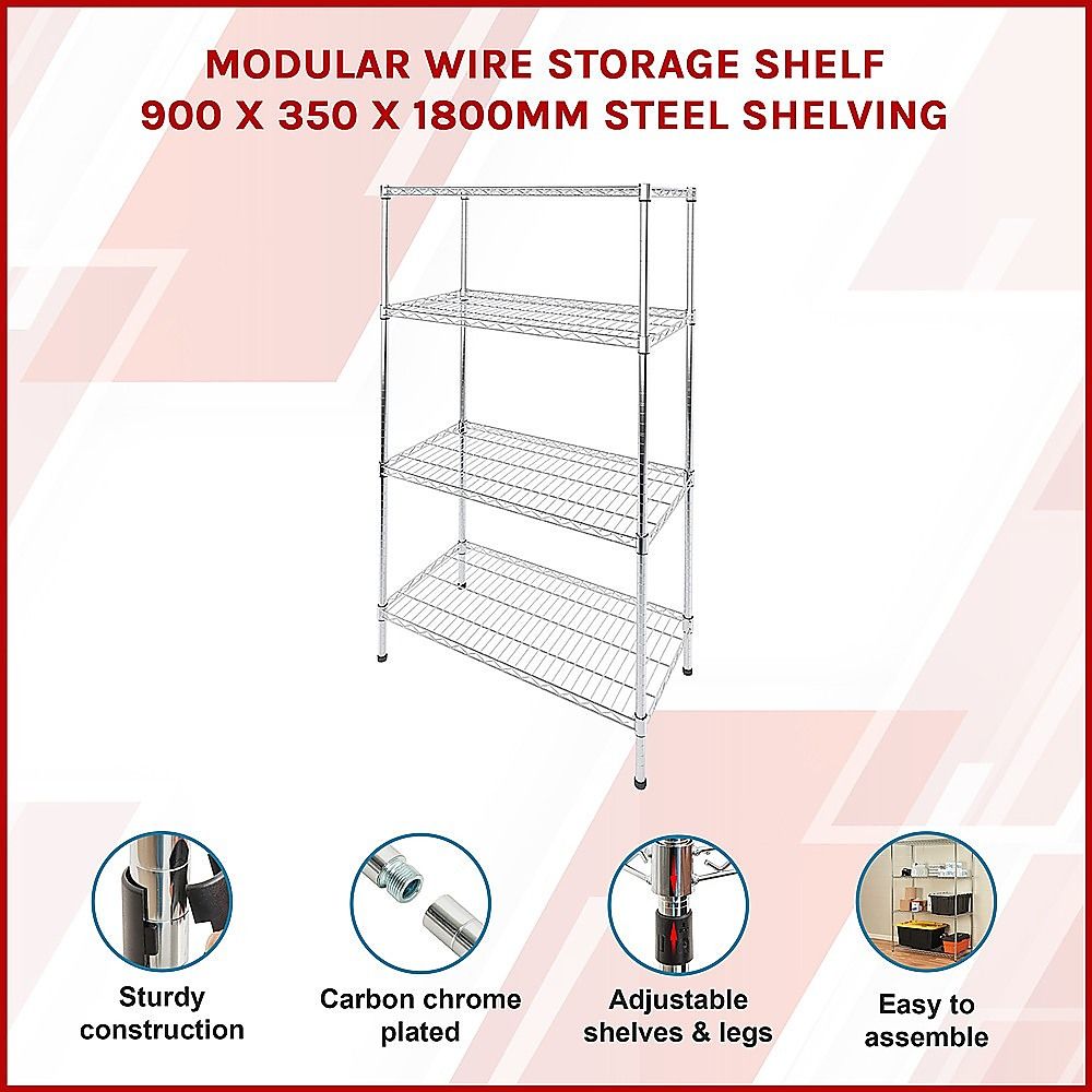 Wire Storage Rack – 90x35cm Chrome Shelving with Fixed Legs
