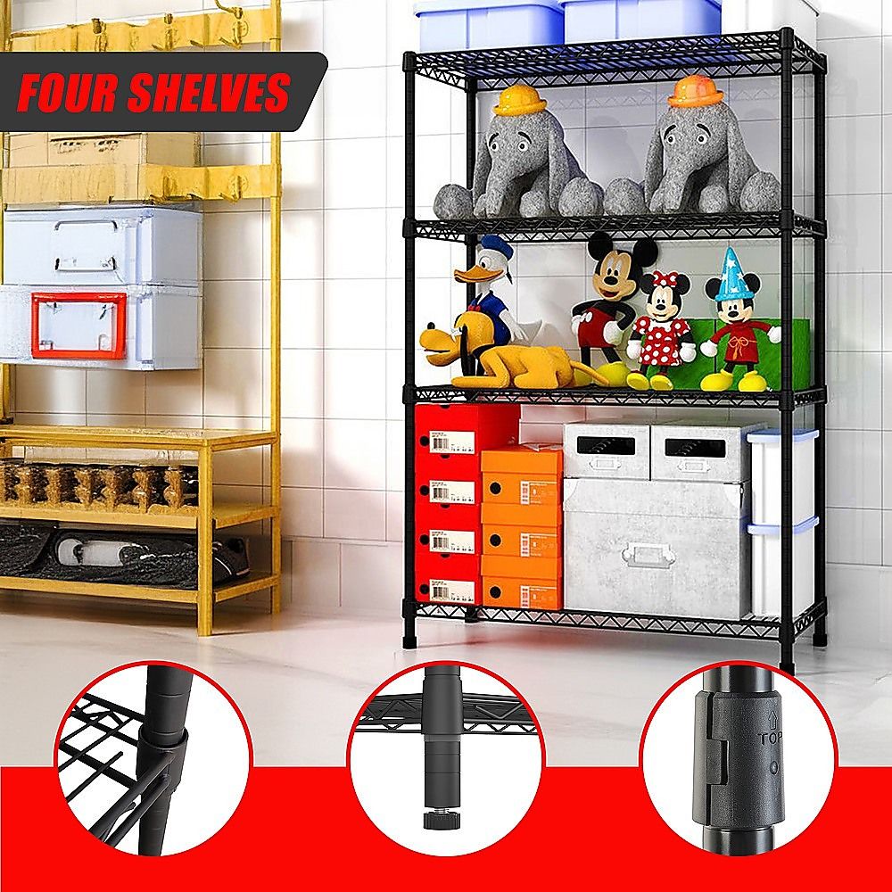 Wire Storage Rack – 90x35cm Black Shelving with Fixed Legs