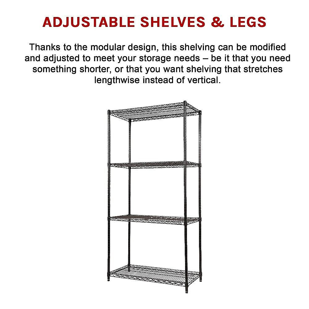 Wire Storage Rack – 90x35cm Black Shelving with Fixed Legs