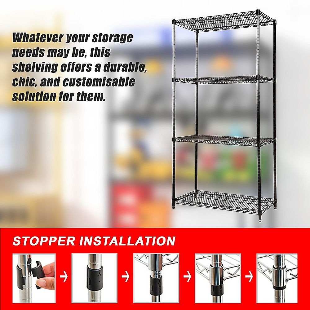 Wire Storage Rack – 90x35cm Black Shelving with Fixed Legs