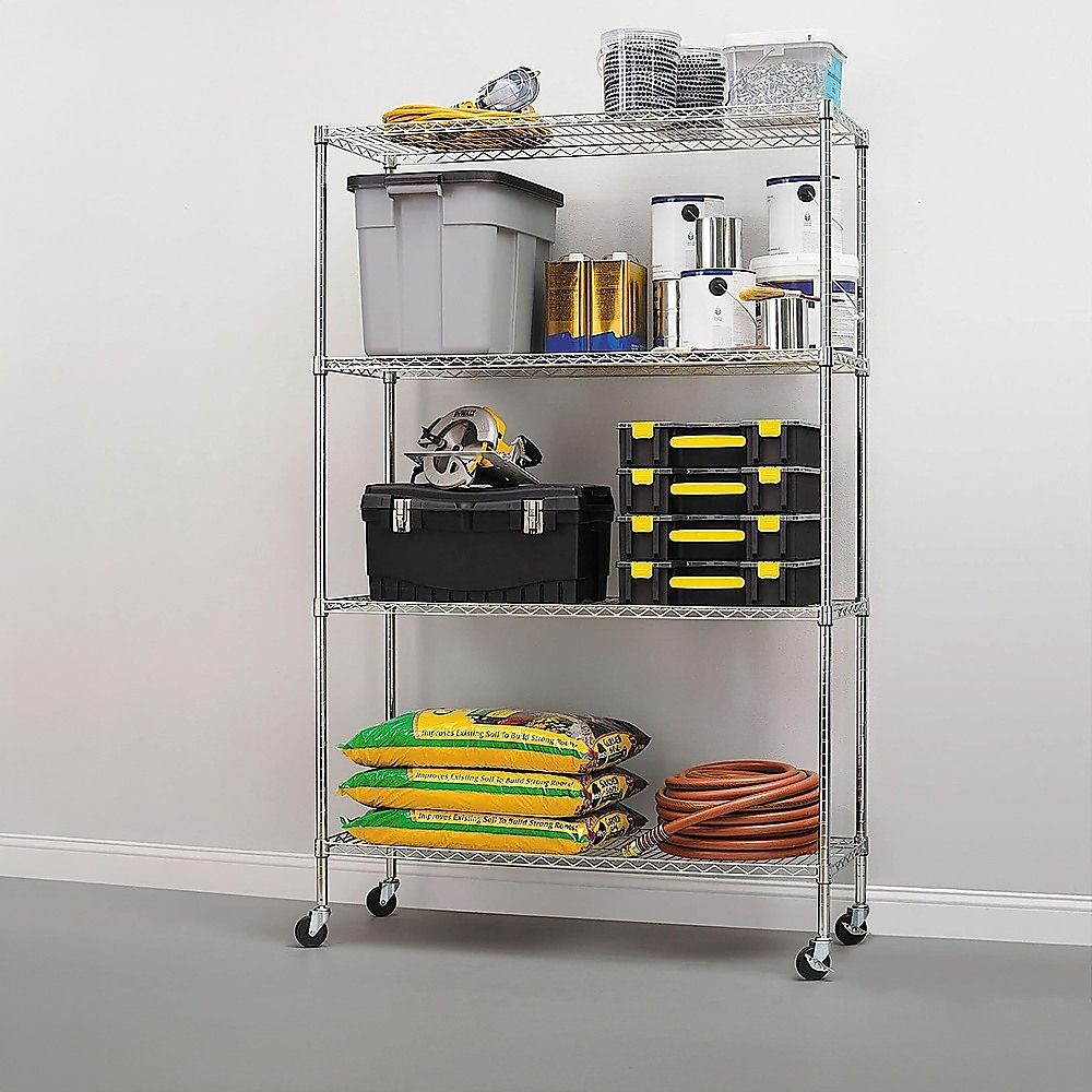 Wire Storage Rack – 90x35cm Chrome Shelving with Wheels