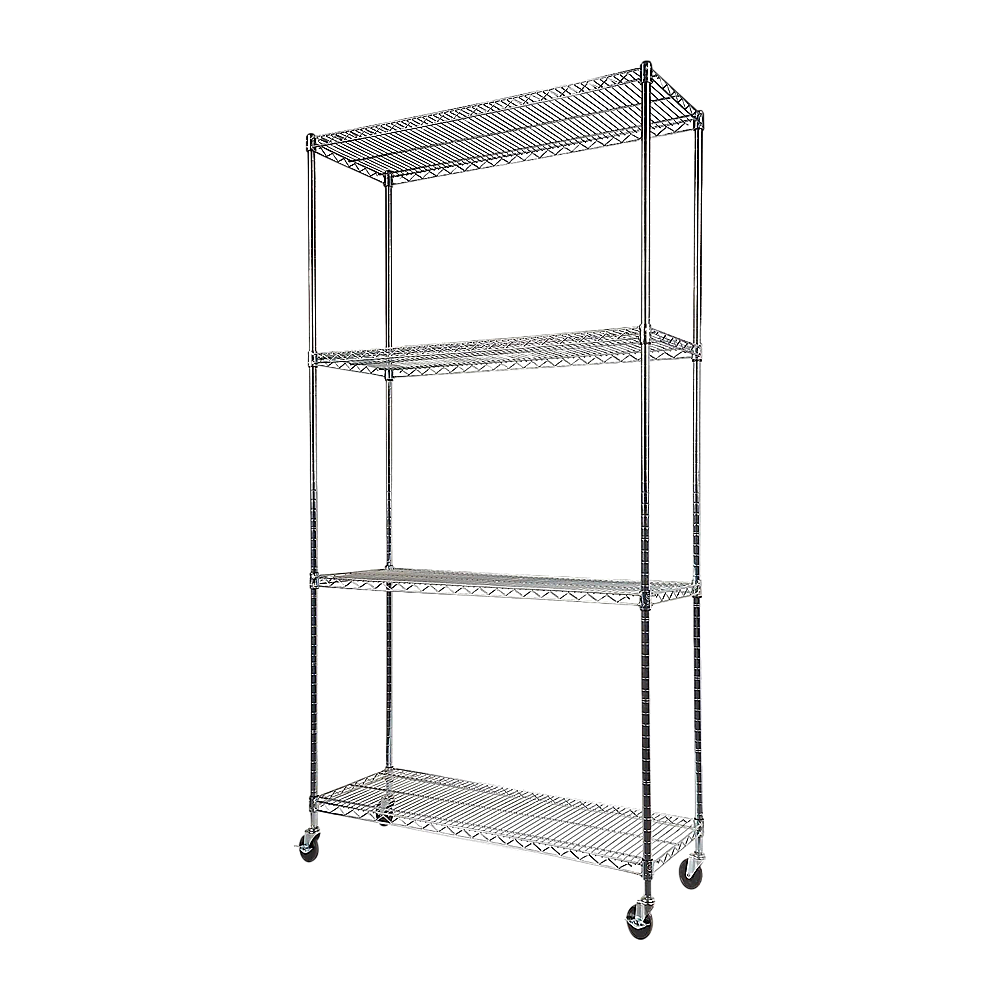 Wire Storage Rack – 90x35cm Chrome Shelving with Wheels