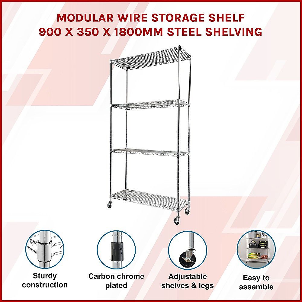Wire Storage Rack – 90x35cm Chrome Shelving with Wheels