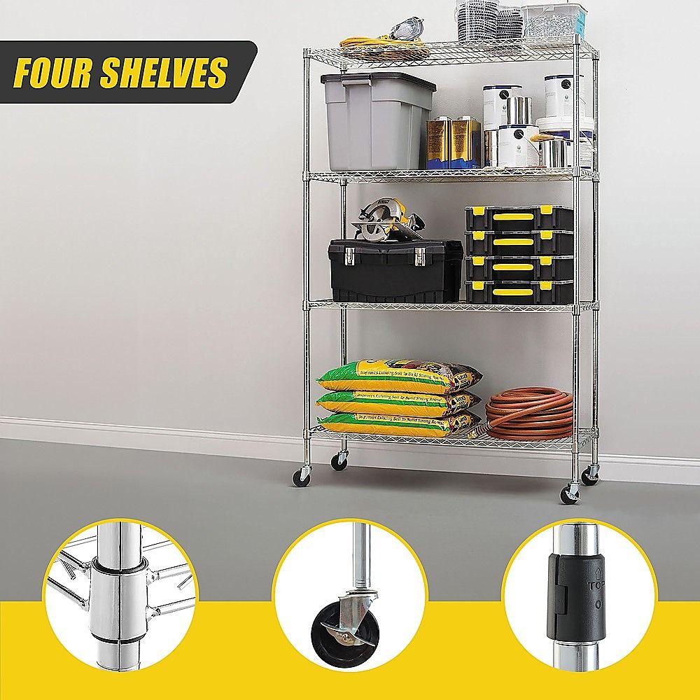 Wire Storage Rack – 90x35cm Chrome Shelving with Wheels