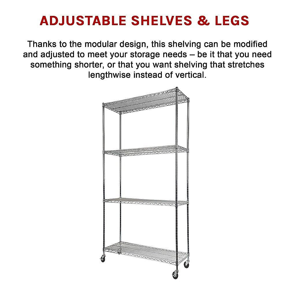 Wire Storage Rack – 90x35cm Chrome Shelving with Wheels