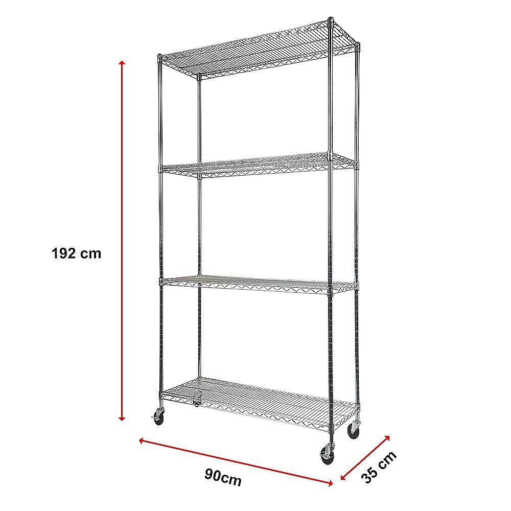 Wire Storage Rack – 90x35cm Chrome Shelving with Wheels
