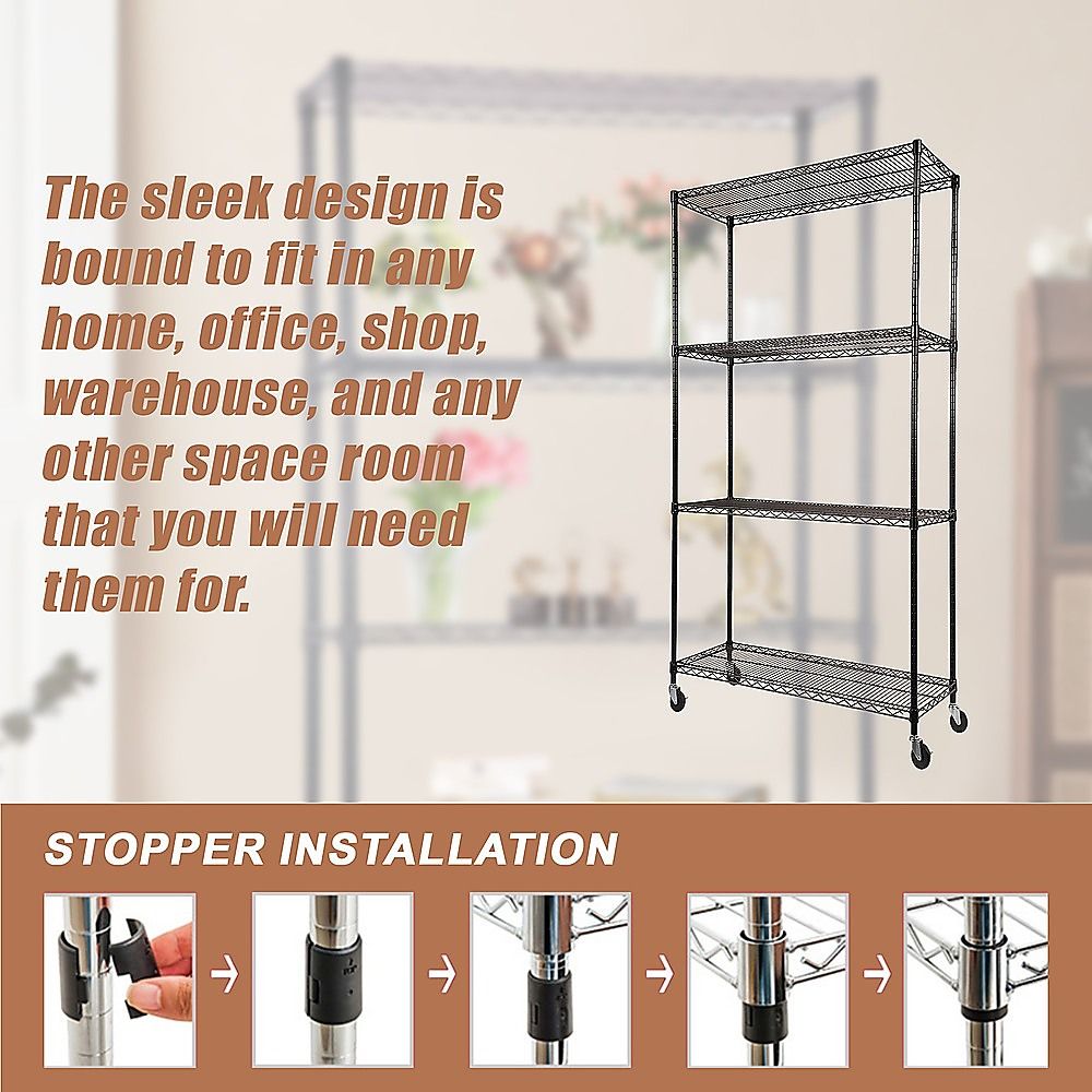 Wire Storage Rack – 90x35cm Black Shelving with Wheels