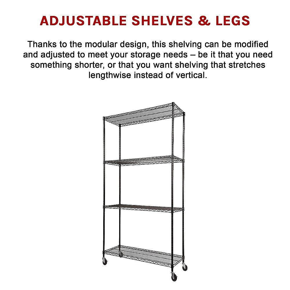 Wire Storage Rack – 90x35cm Black Shelving with Wheels