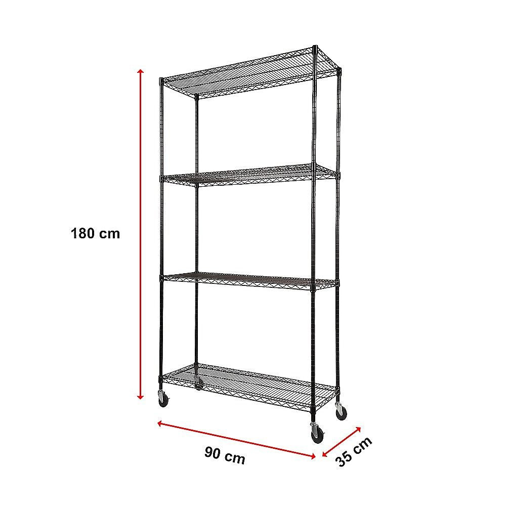 Wire Storage Rack – 90x35cm Black Shelving with Wheels