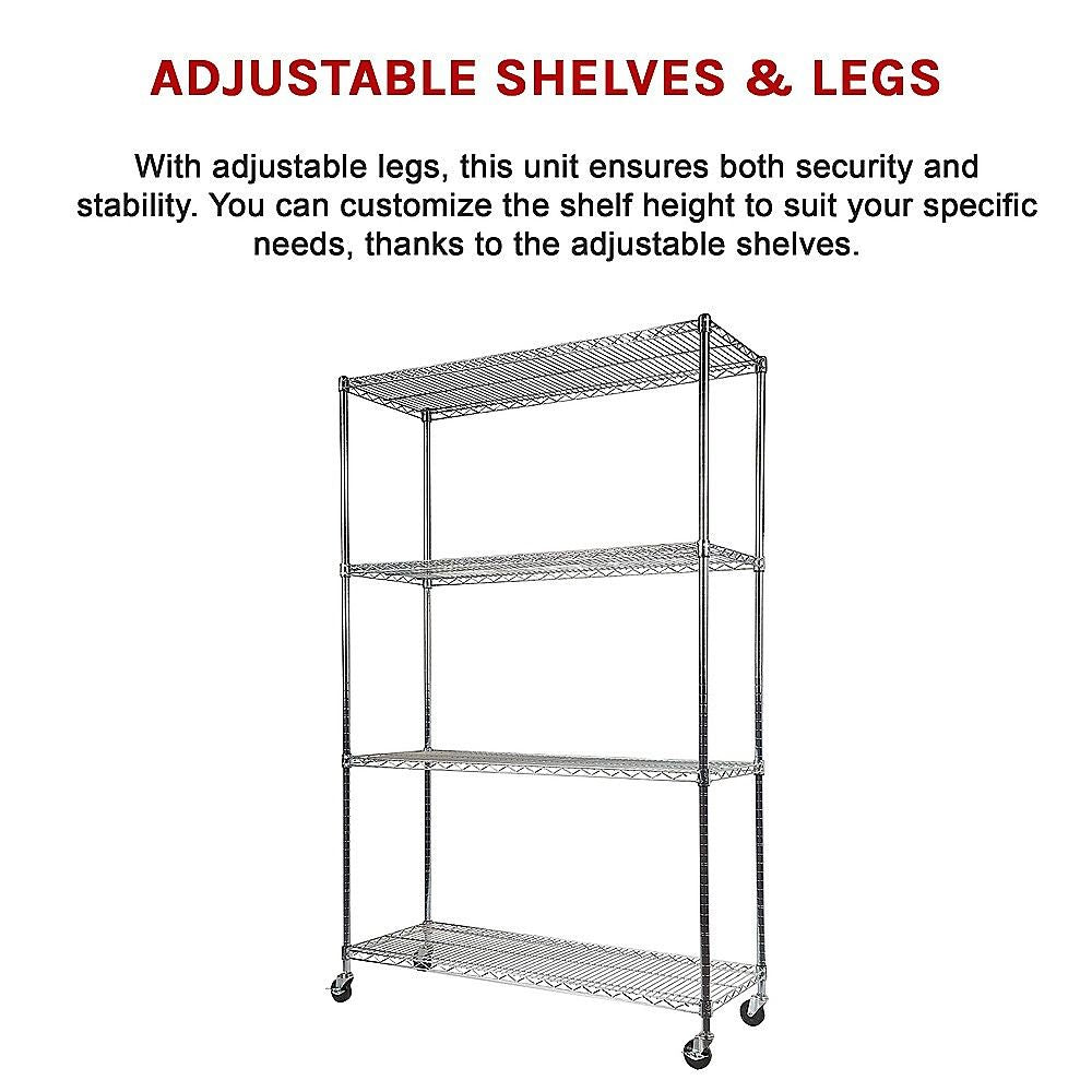 Wire Storage Rack – 150x45cm Chrome Shelving with Wheels
