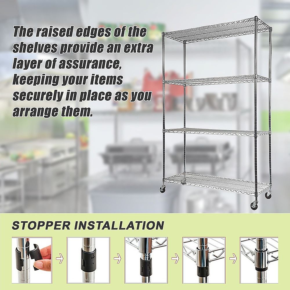 Wire Storage Rack – 150x45cm Chrome Shelving with Wheels