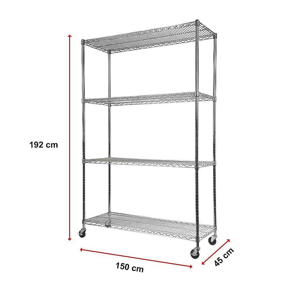 Wire Storage Rack – 150x45cm Chrome Shelving with Wheels