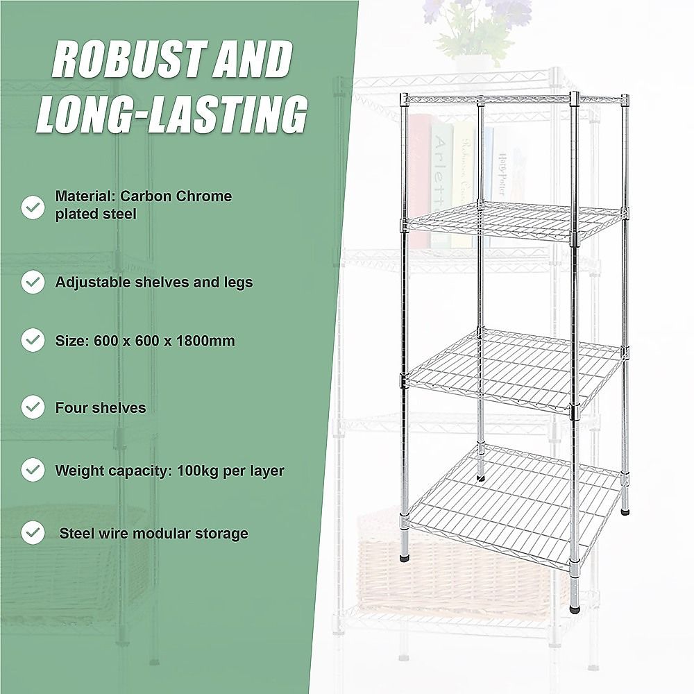 Wire Storage Rack – 60x60cm Chrome Shelving with Fixed Legs