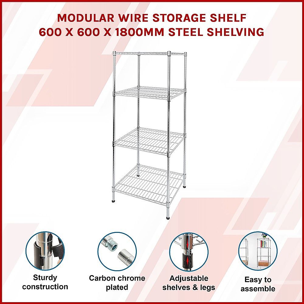 Wire Storage Rack – 60x60cm Chrome Shelving with Fixed Legs