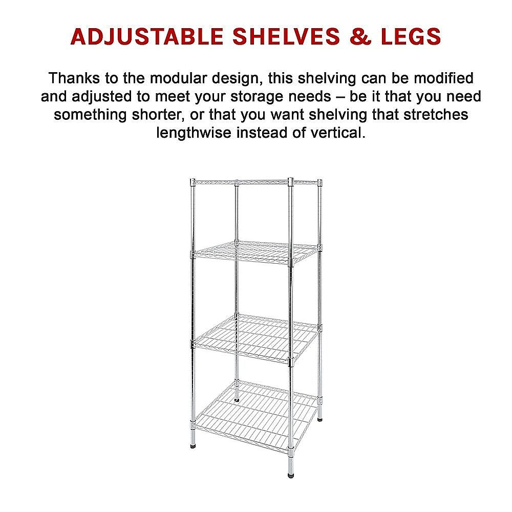Wire Storage Rack – 60x60cm Chrome Shelving with Fixed Legs