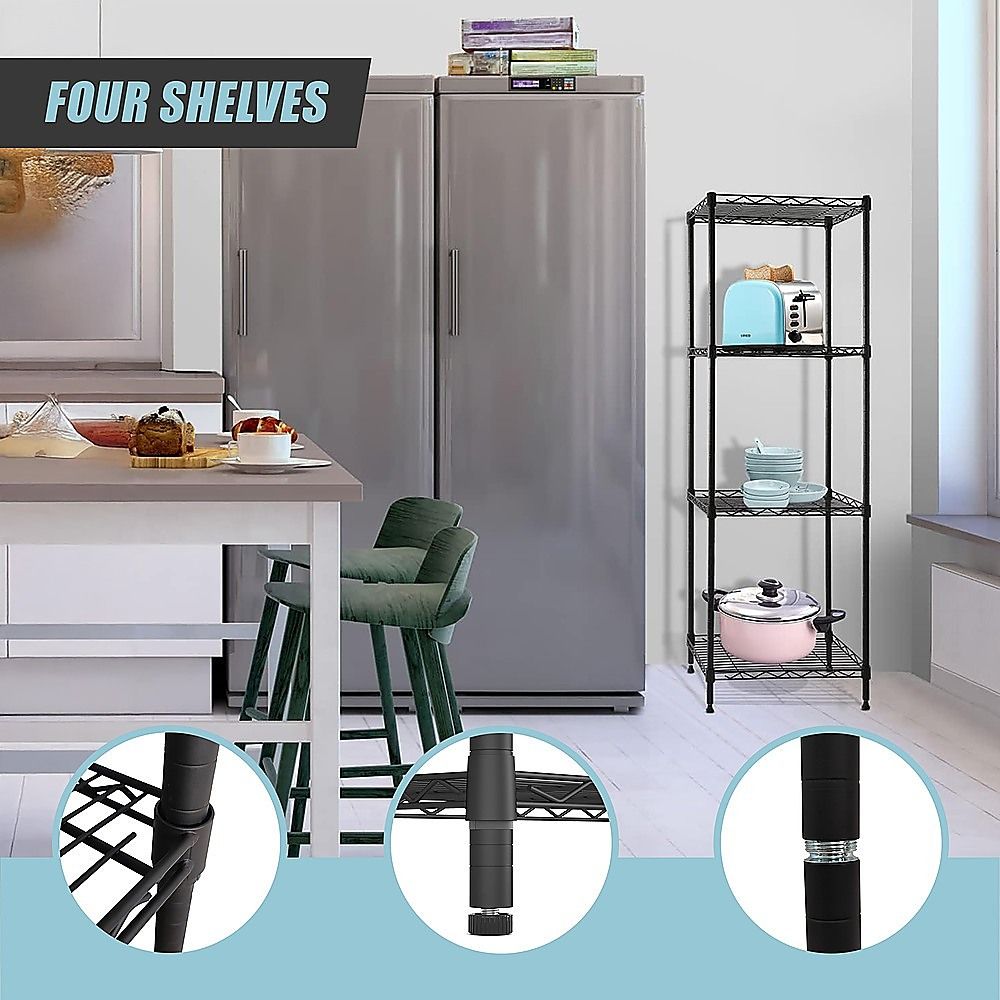 Wire Storage Rack – 60x60cm Black Shelving with Fixed Legs