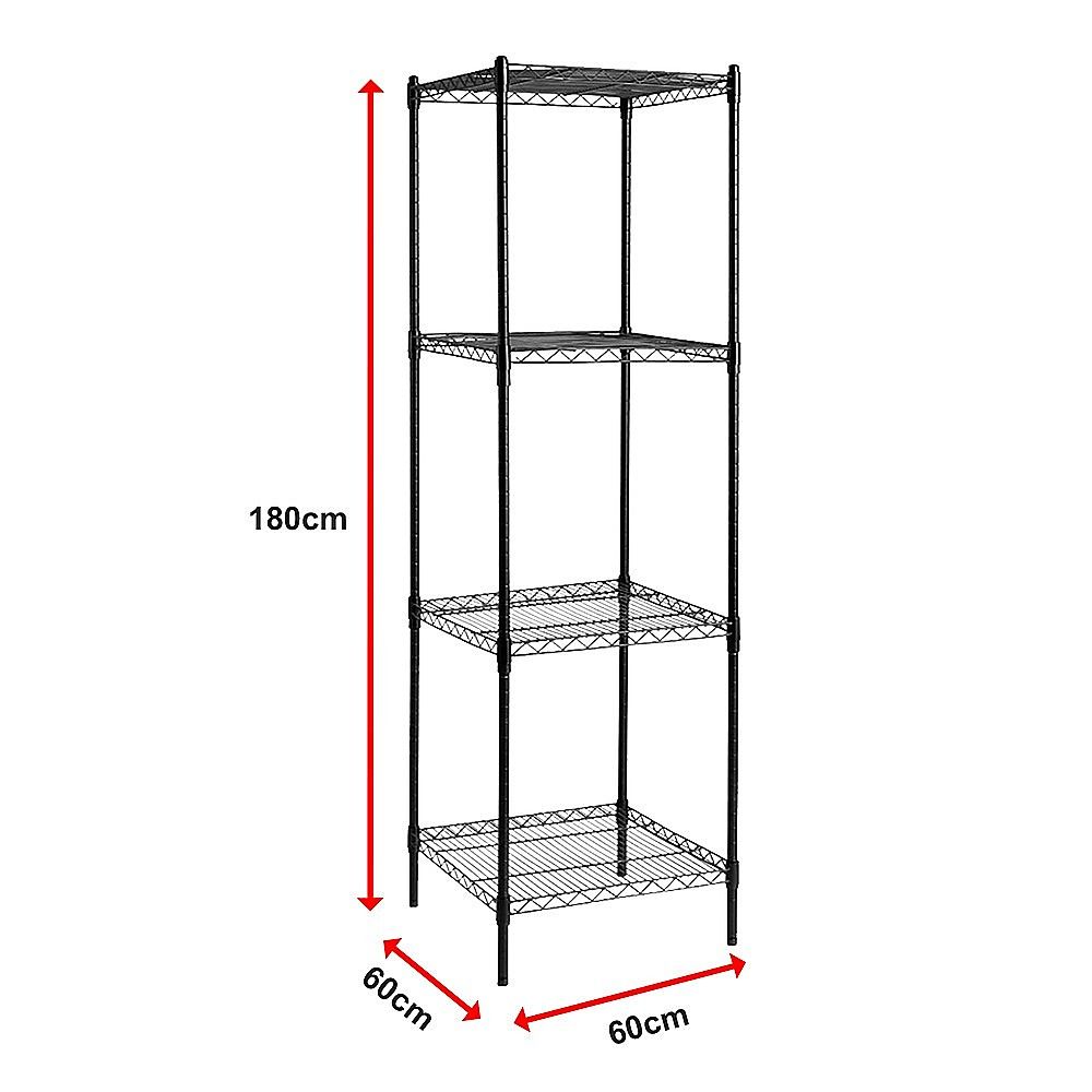 Wire Storage Rack – 60x60cm Black Shelving with Fixed Legs