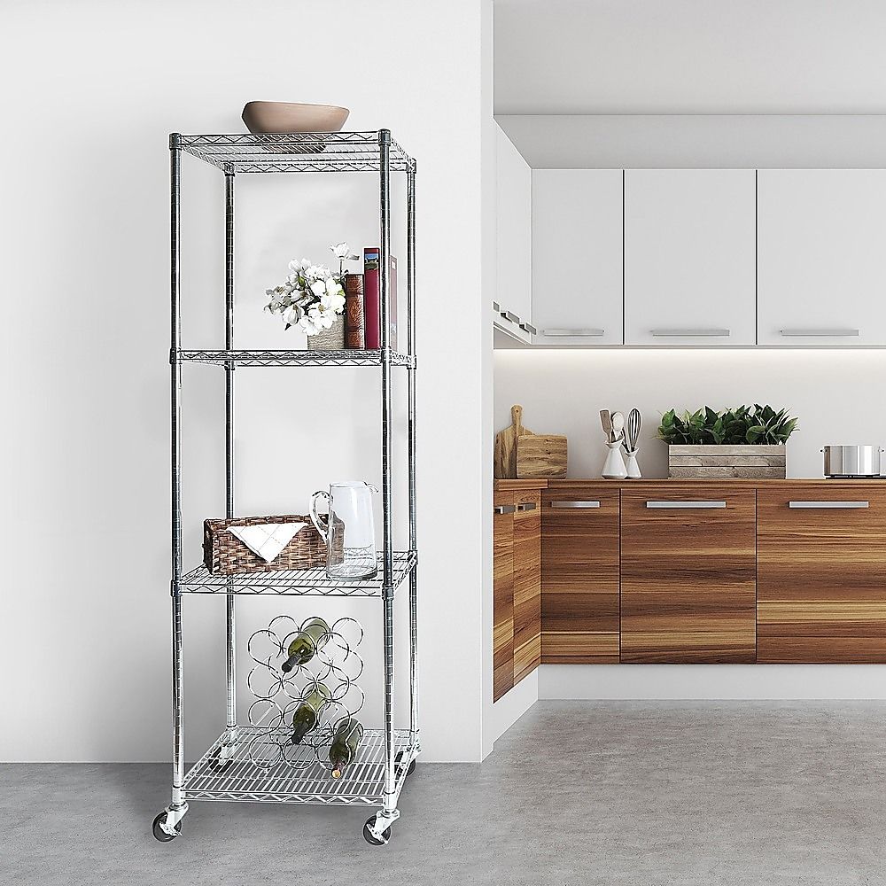 Wire Storage Rack – 60x60cm Chrome Shelving with Wheels