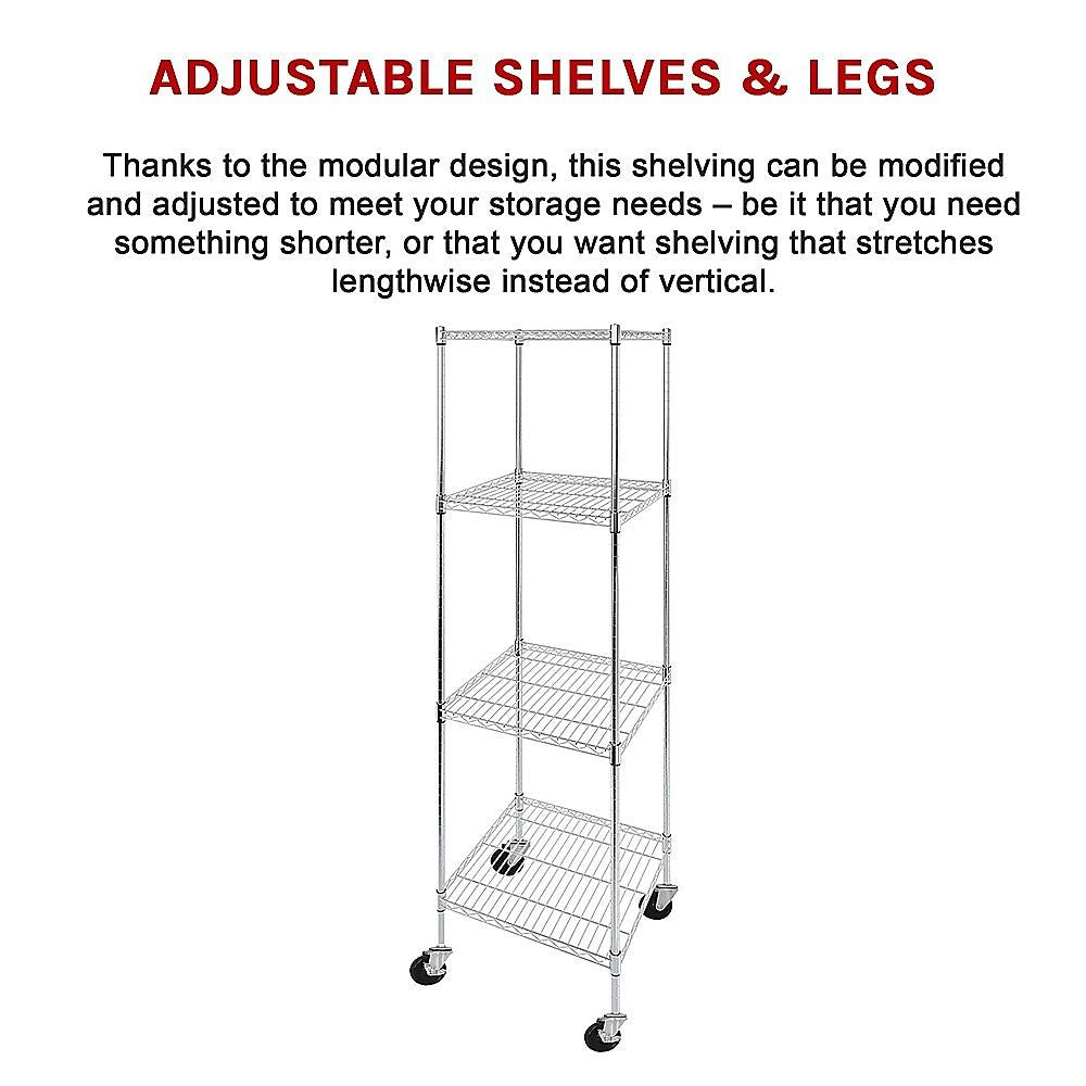 Wire Storage Rack – 60x60cm Chrome Shelving with Wheels