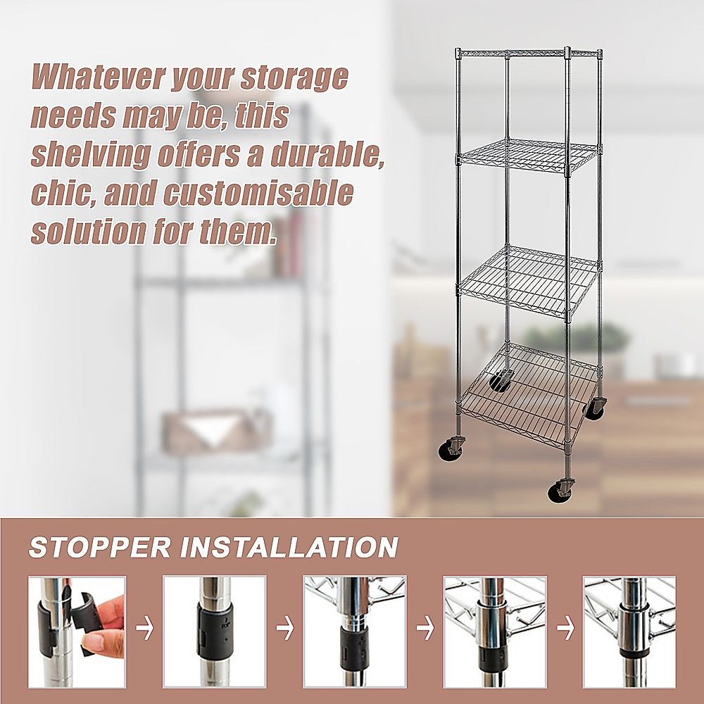 Wire Storage Rack – 60x60cm Chrome Shelving with Wheels