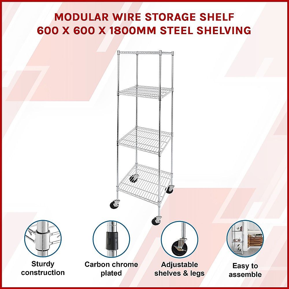Wire Storage Rack – 60x60cm Chrome Shelving with Wheels