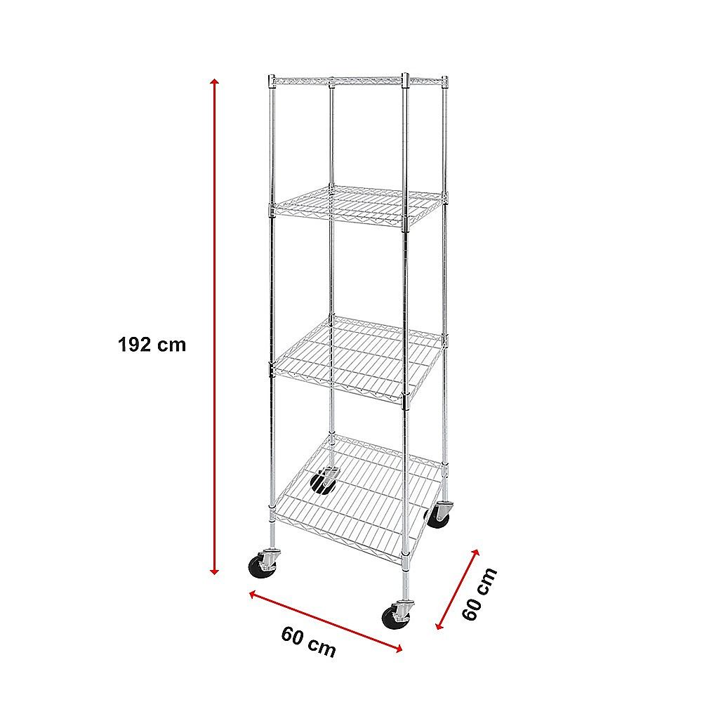 Wire Storage Rack – 60x60cm Chrome Shelving with Wheels
