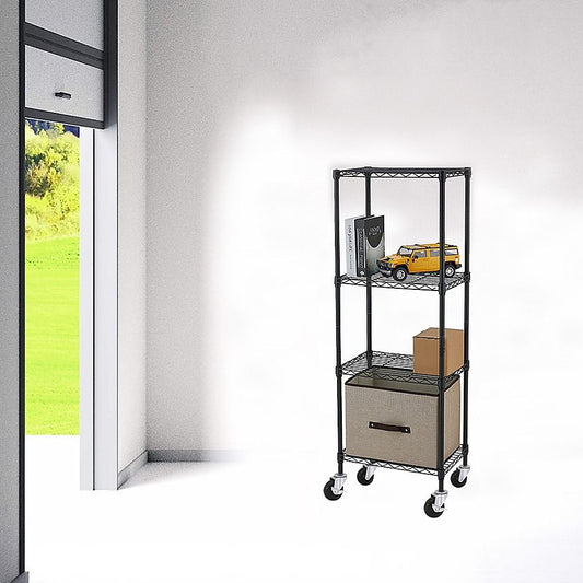 Wire Storage Rack – 60x60cm Black Shelving with Wheels