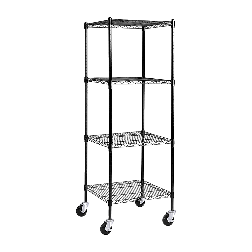 Wire Storage Rack – 60x60cm Black Shelving with Wheels