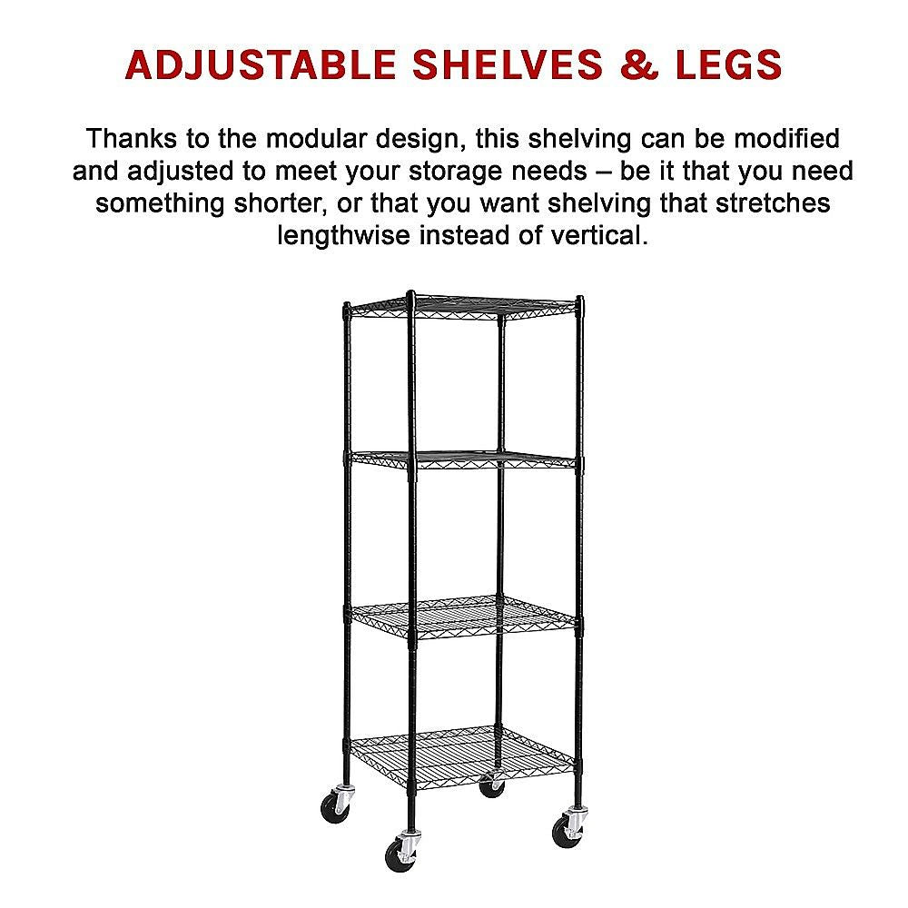 Wire Storage Rack – 60x60cm Black Shelving with Wheels
