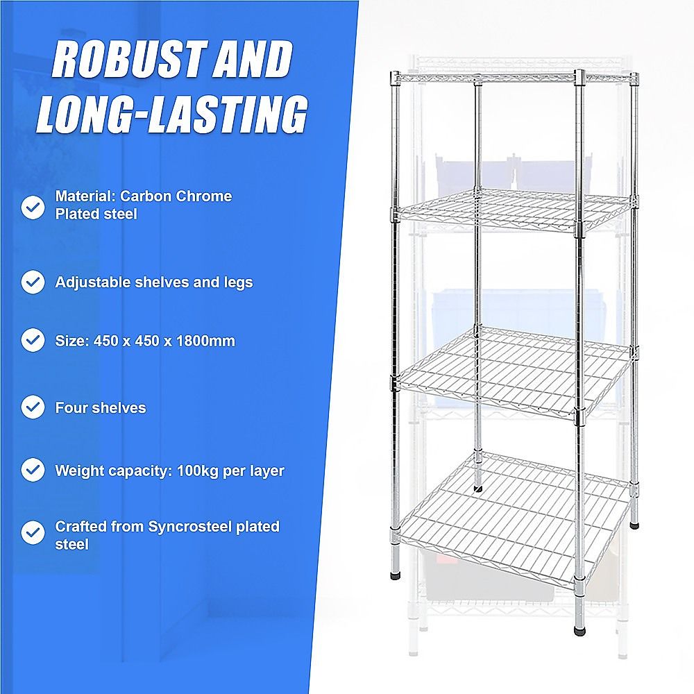 Wire Storage Rack – 45x45cm Chrome Shelving with Fixed Legs