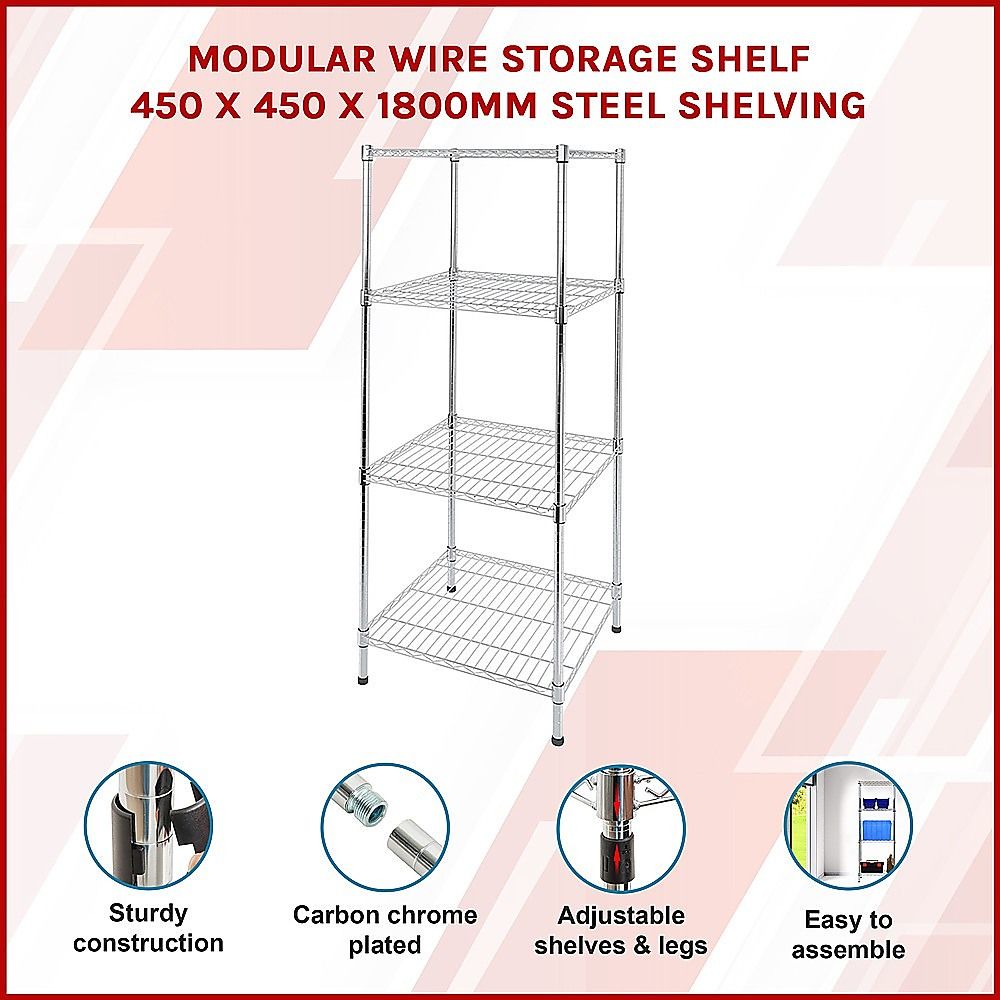 Wire Storage Rack – 45x45cm Chrome Shelving with Fixed Legs
