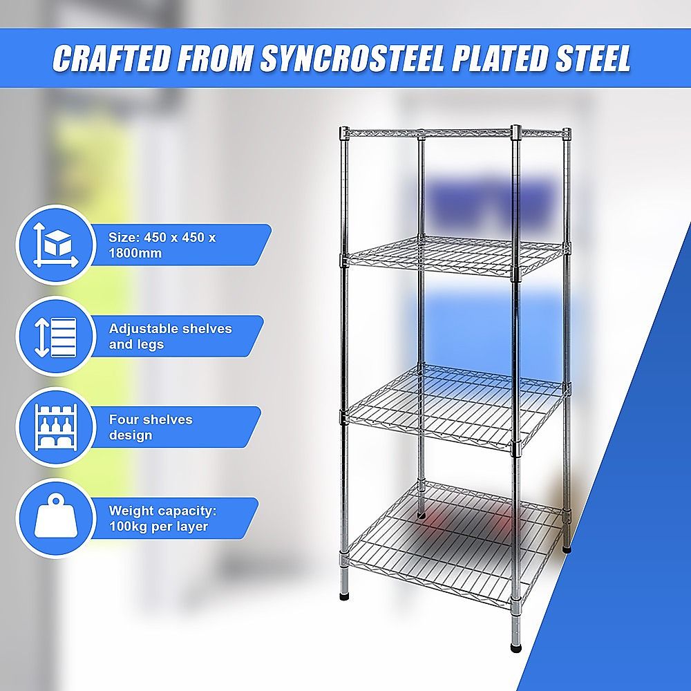 Wire Storage Rack – 45x45cm Chrome Shelving with Fixed Legs