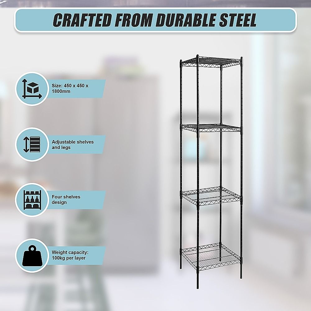 Wire Storage Rack – 45x45cm Black Shelving with Fixed Legs