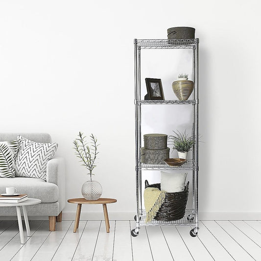 Wire Storage Rack – 45x45cm Chrome Shelving with Wheels
