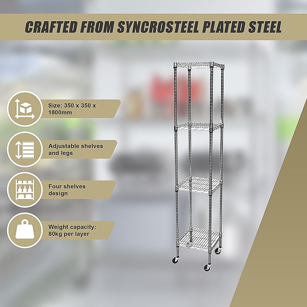 Wire Storage Rack – 45x45cm Chrome Shelving with Wheels