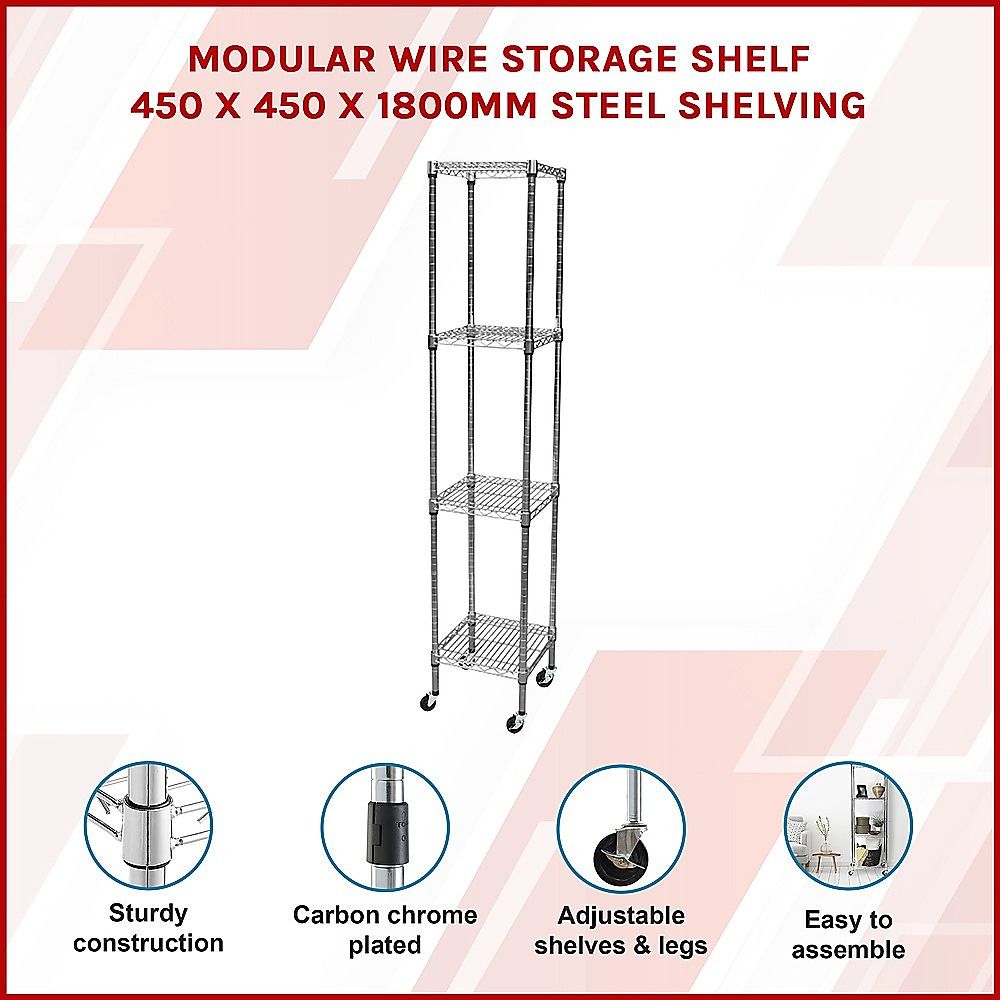 Wire Storage Rack – 45x45cm Chrome Shelving with Wheels