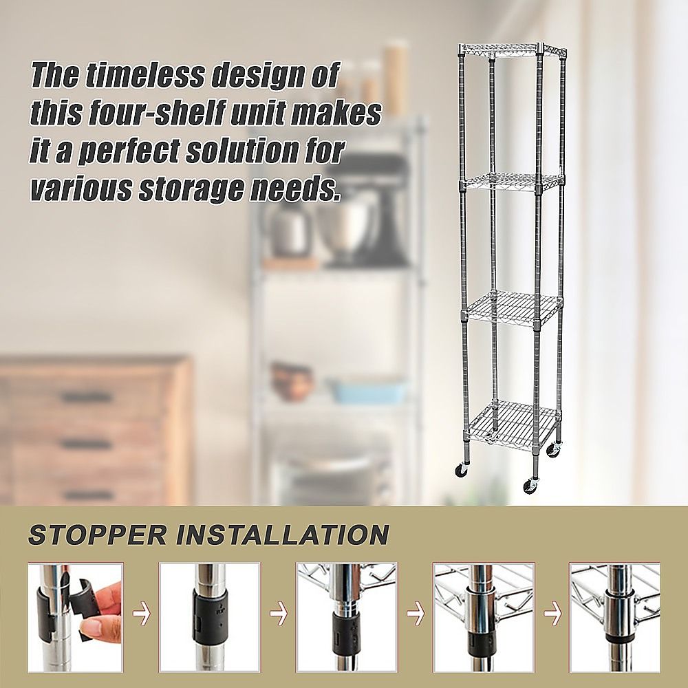 Wire Storage Rack – 45x45cm Chrome Shelving with Wheels