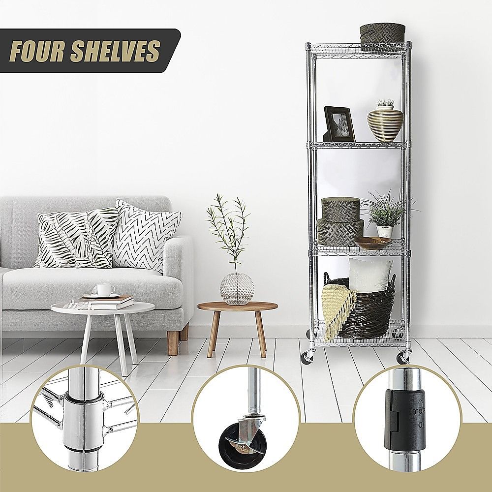 Wire Storage Rack – 45x45cm Chrome Shelving with Wheels