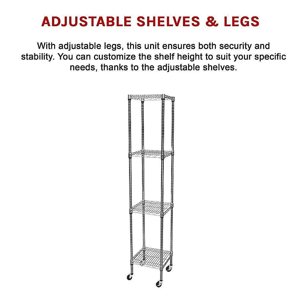 Wire Storage Rack – 45x45cm Chrome Shelving with Wheels