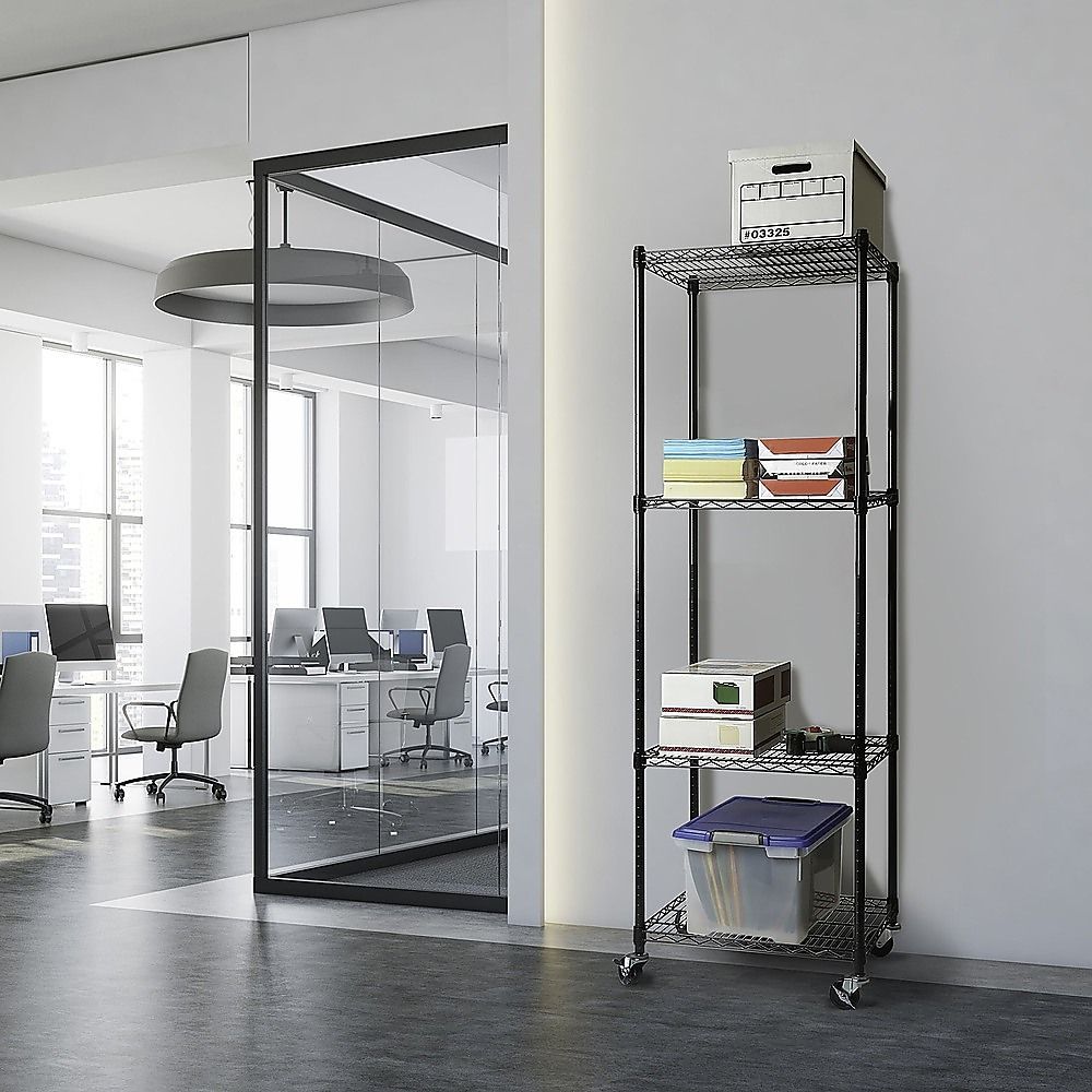 Wire Storage Rack – 45x45cm Black Shelving with Wheels