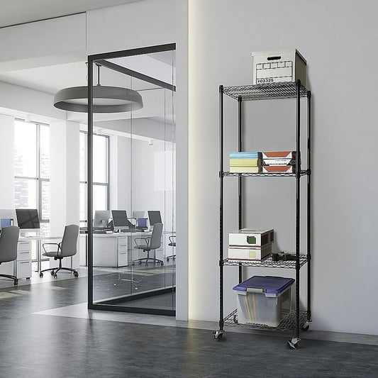 Wire Storage Rack – 45x45cm Black Shelving with Wheels