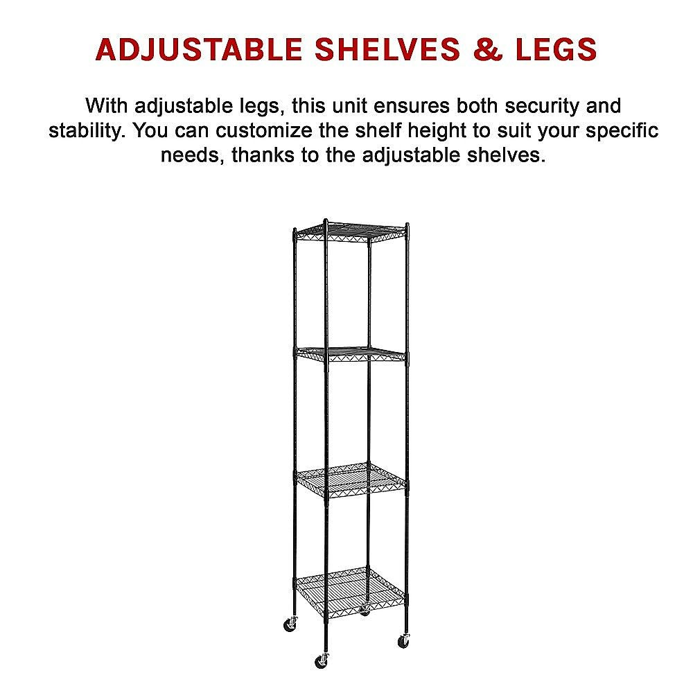Wire Storage Rack – 45x45cm Black Shelving with Wheels