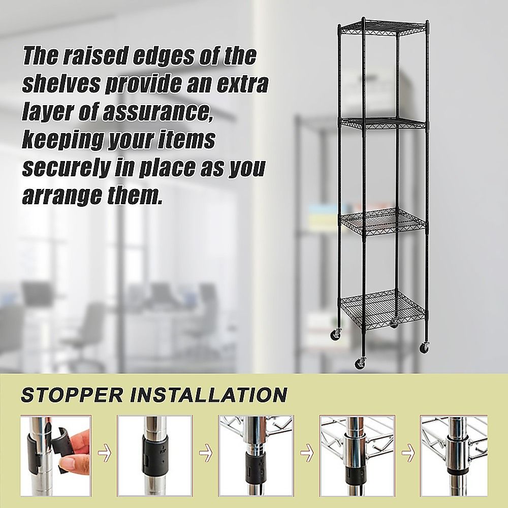 Wire Storage Rack – 45x45cm Black Shelving with Wheels