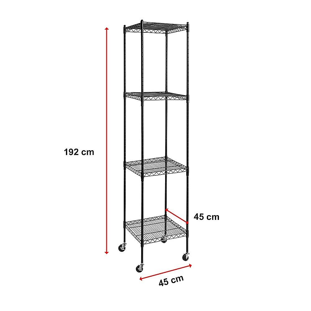 Wire Storage Rack – 45x45cm Black Shelving with Wheels