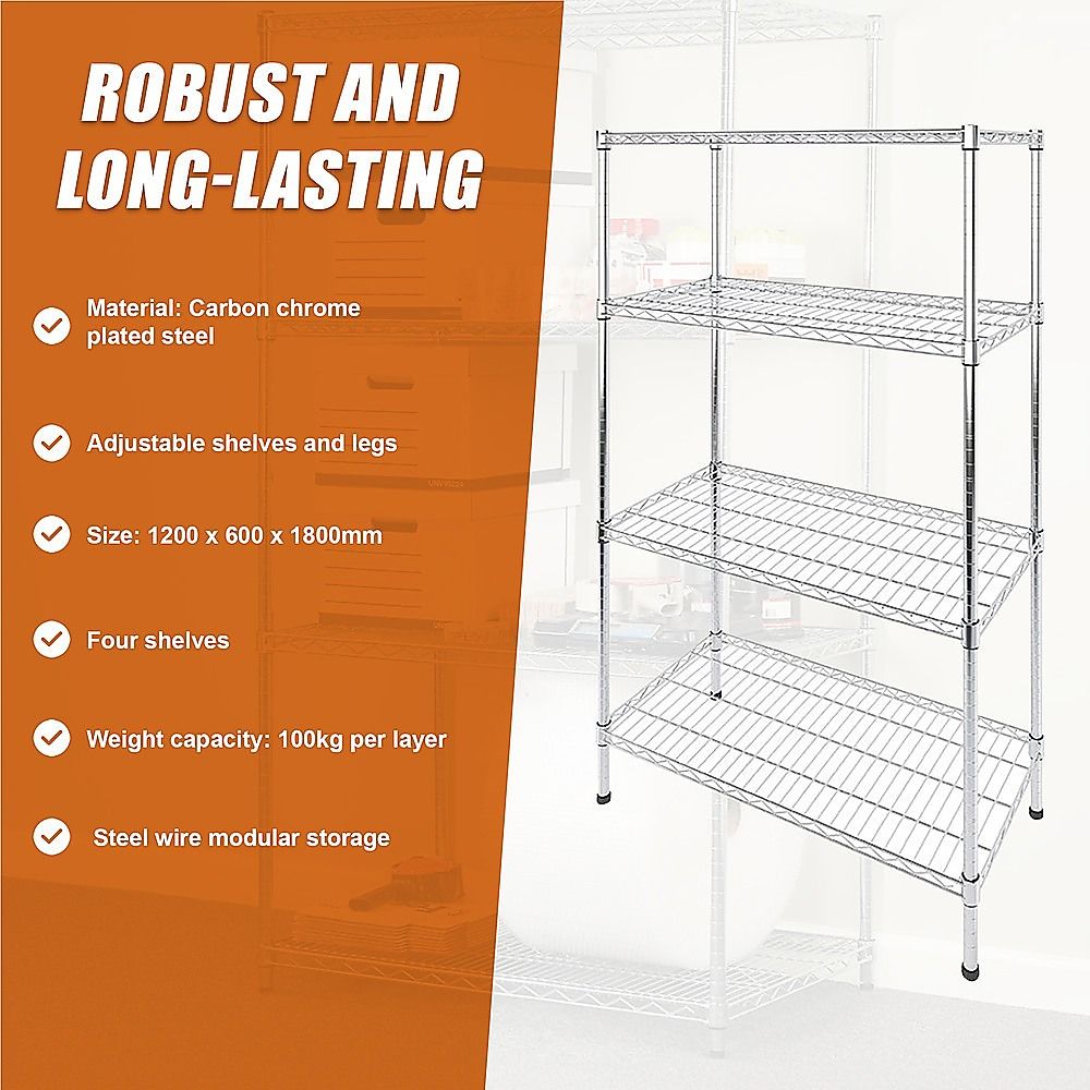 Wire Storage Rack – 120x60cm Chrome Shelving with Fixed Legs