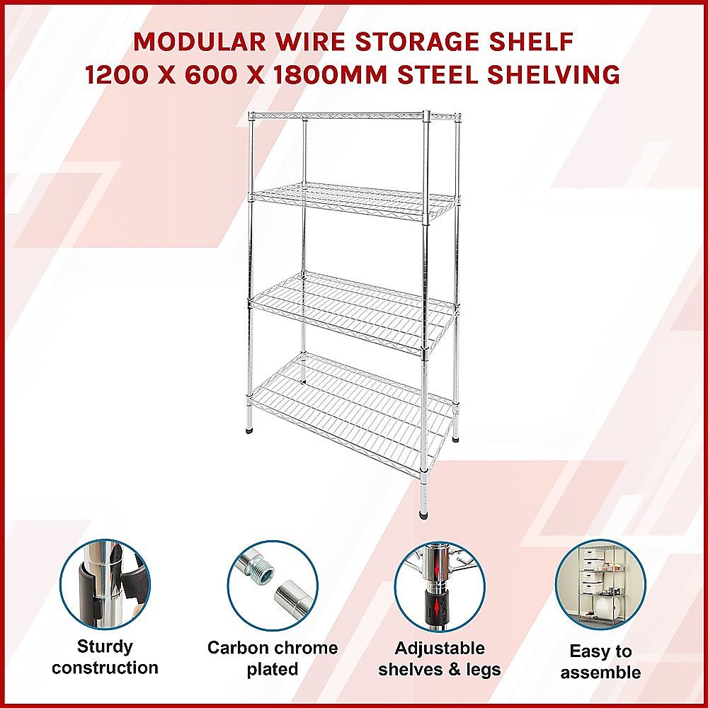 Wire Storage Rack – 120x60cm Chrome Shelving with Fixed Legs