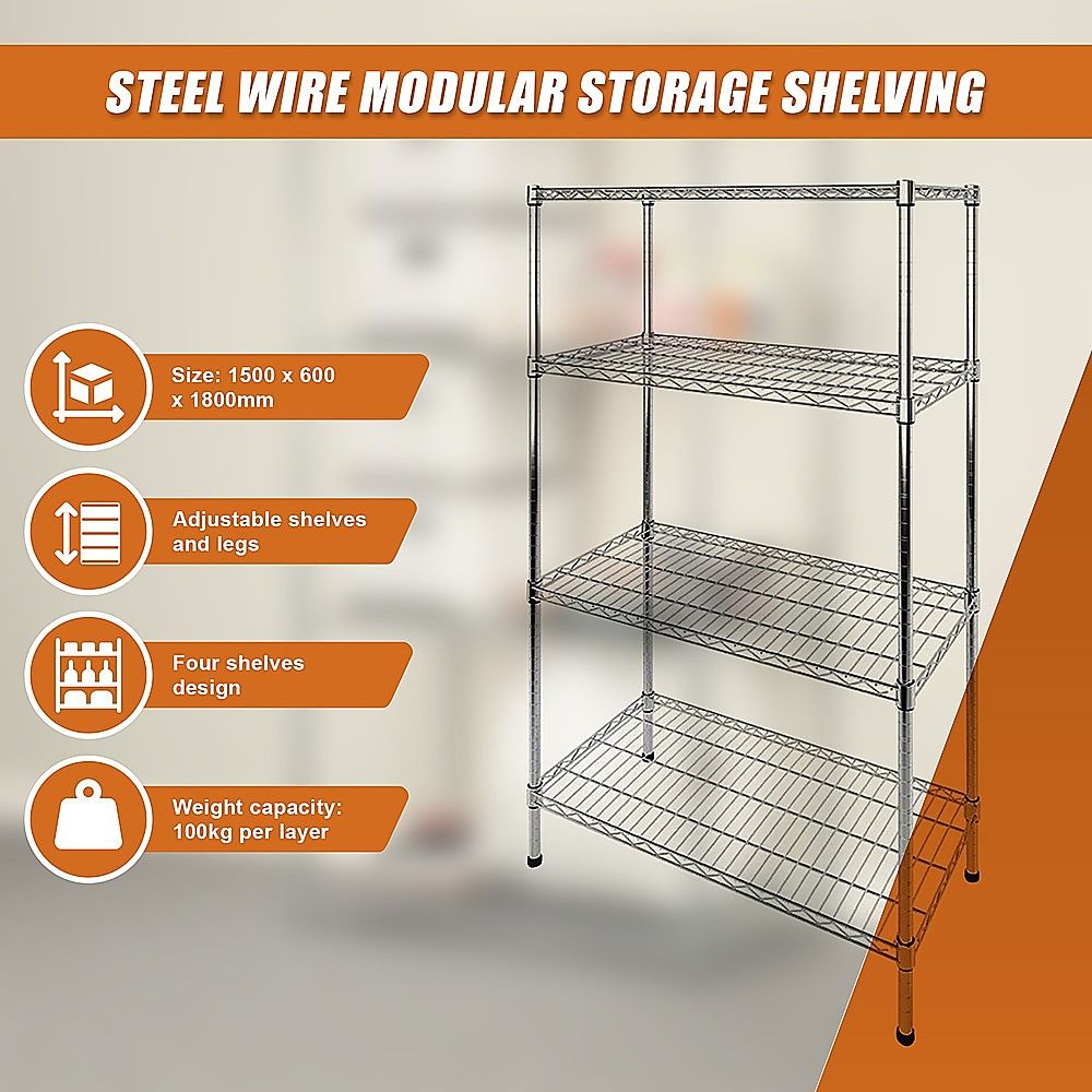Wire Storage Rack – 120x60cm Chrome Shelving with Fixed Legs