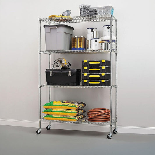 Wire Storage Rack – 120x60cm Chrome Shelving with Wheels