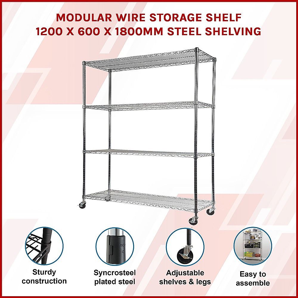 Wire Storage Rack – 120x60cm Chrome Shelving with Wheels